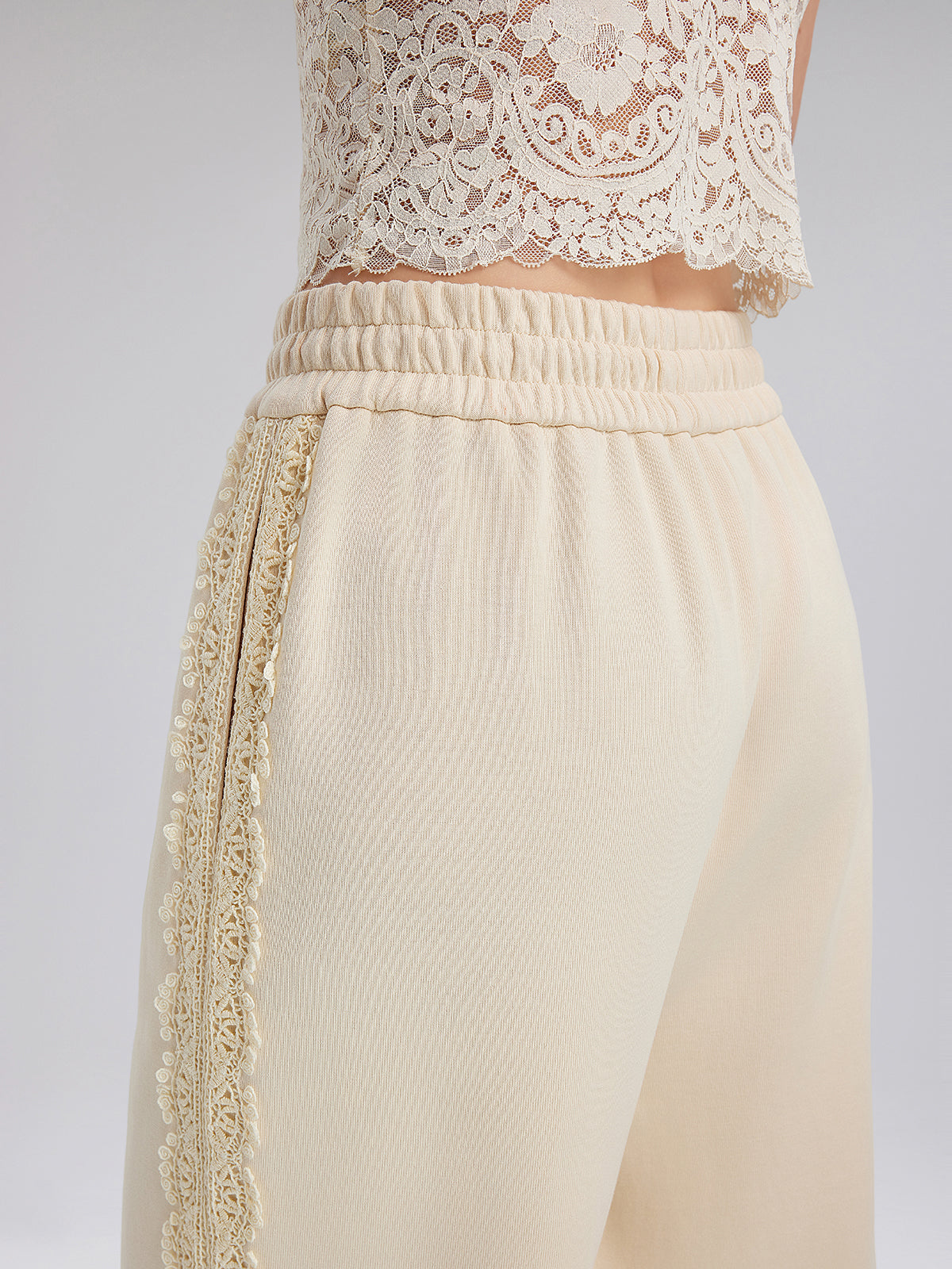 Cotton-Linen Lace Straight Kint Pants