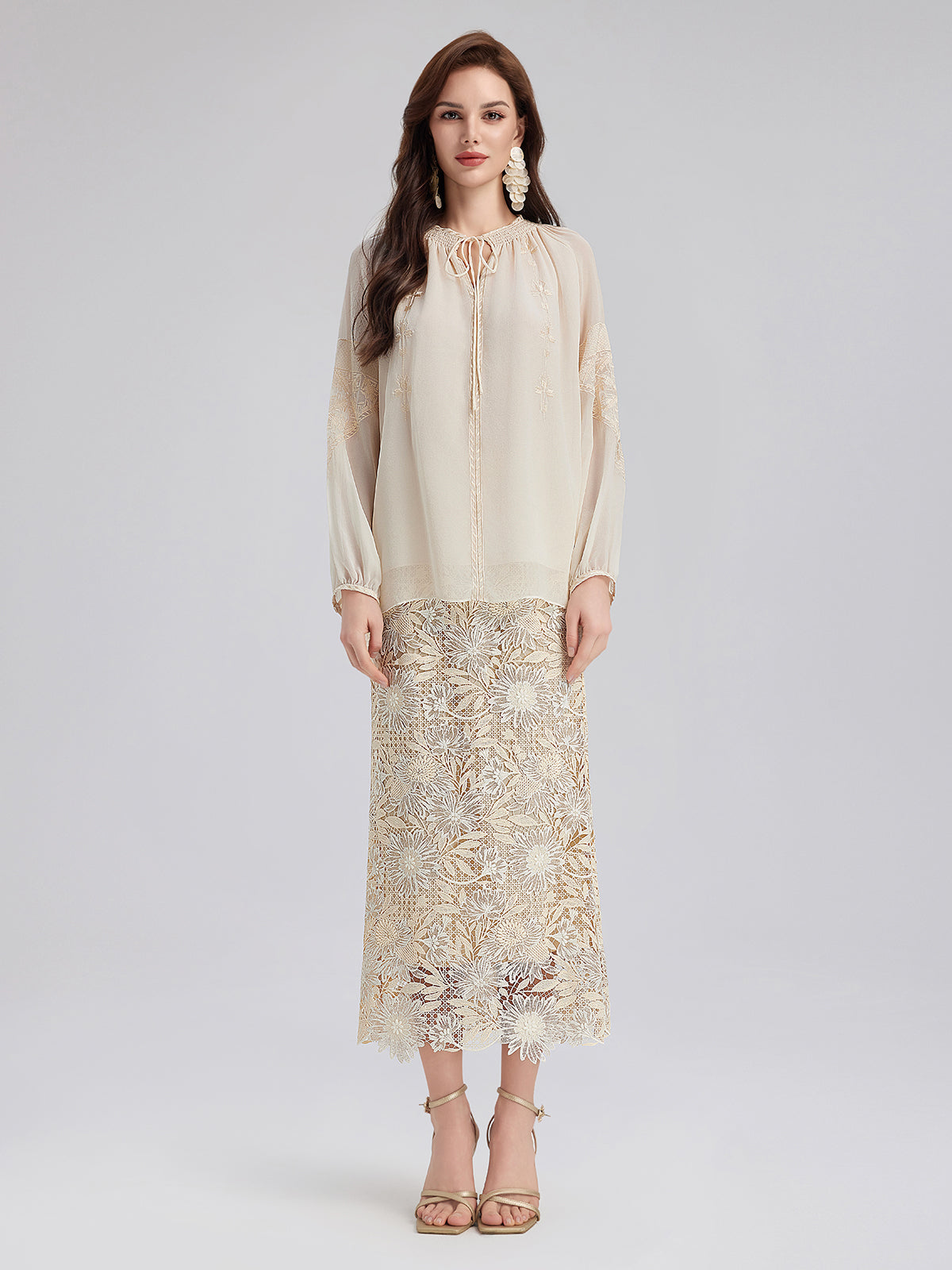 Silk Pleated Embroidered Shirt