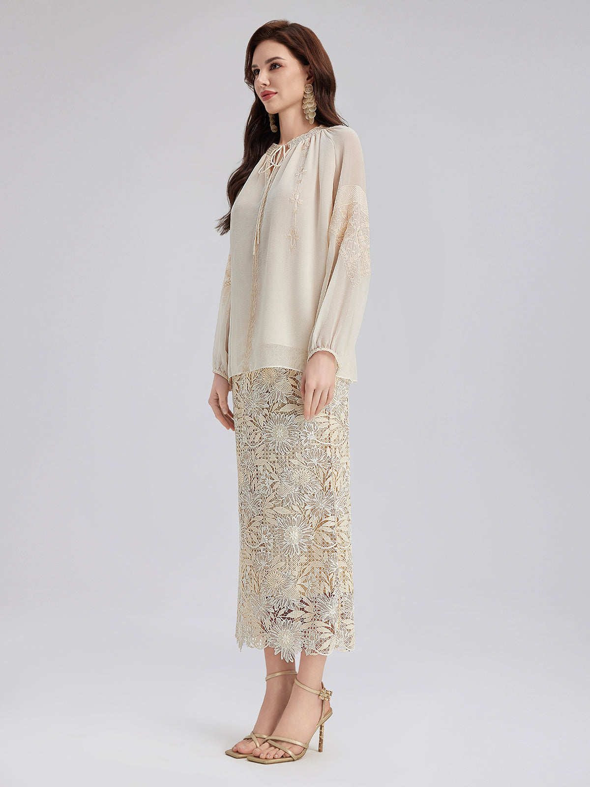 Silk Pleated Embroidered Shirt
