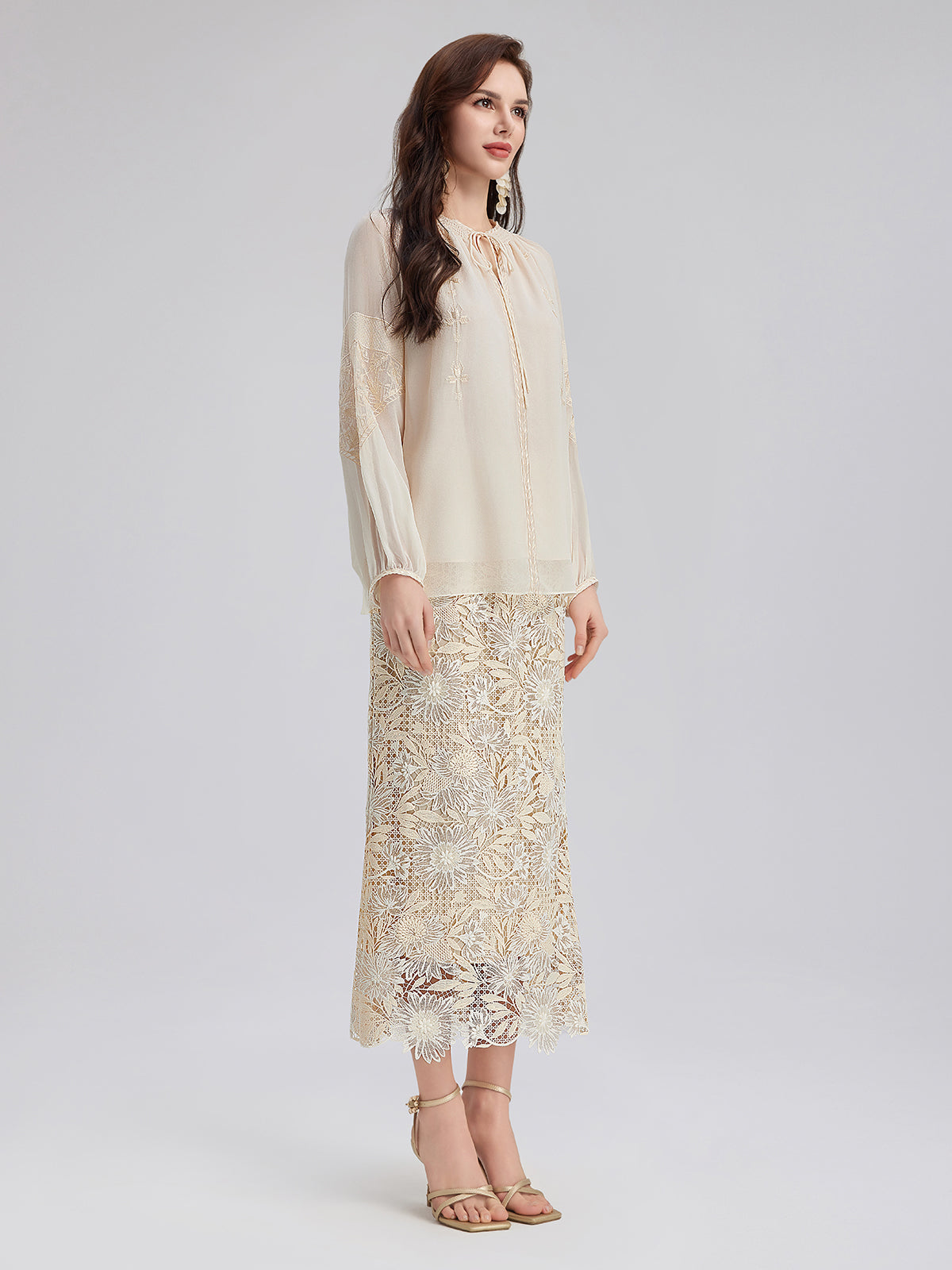 Silk Pleated Embroidered Shirt