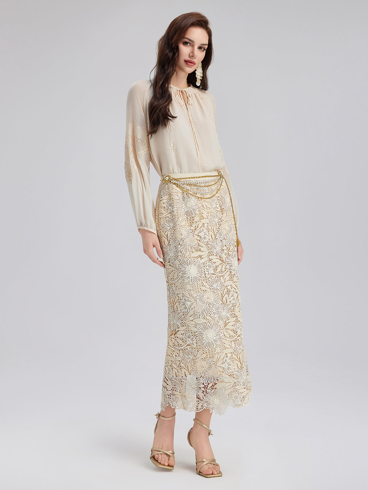 Silk Pleated Embroidered Shirt