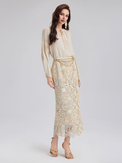 Silk Pleated Embroidered Shirt