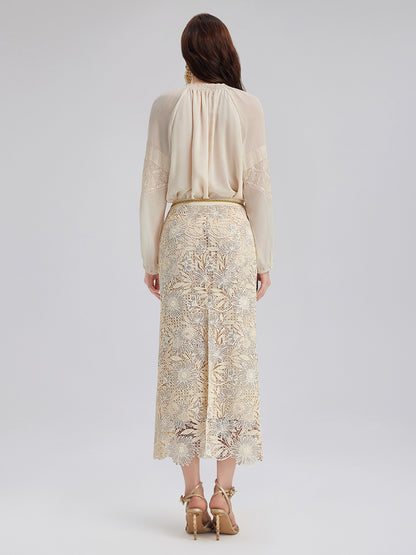 Silk Pleated Embroidered Shirt
