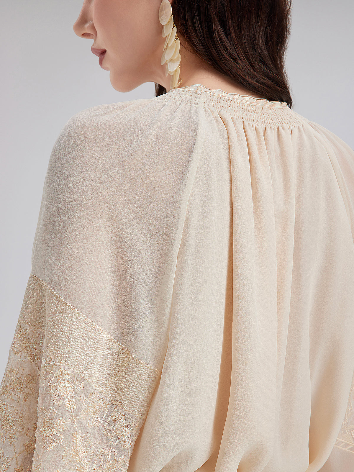 Silk Pleated Embroidered Shirt