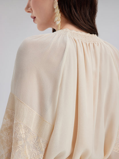 Silk Pleated Embroidered Shirt
