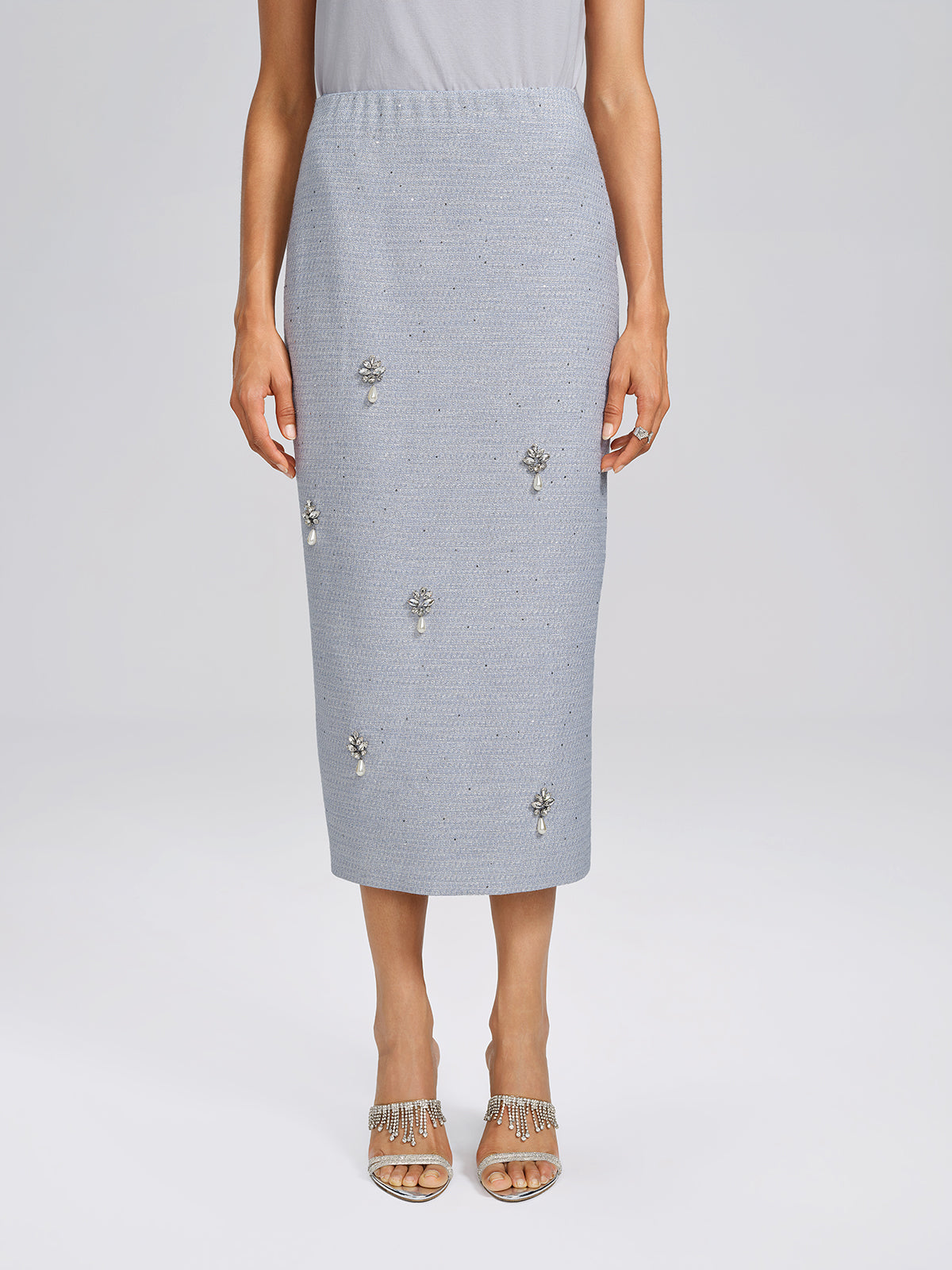 Textured Tweed Beaded Straight Skirt