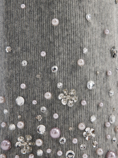 Chenille Ribbed Beaded Hooded Zip Jacket