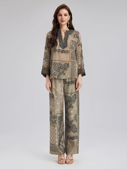 French Ramie Paisley Print Top