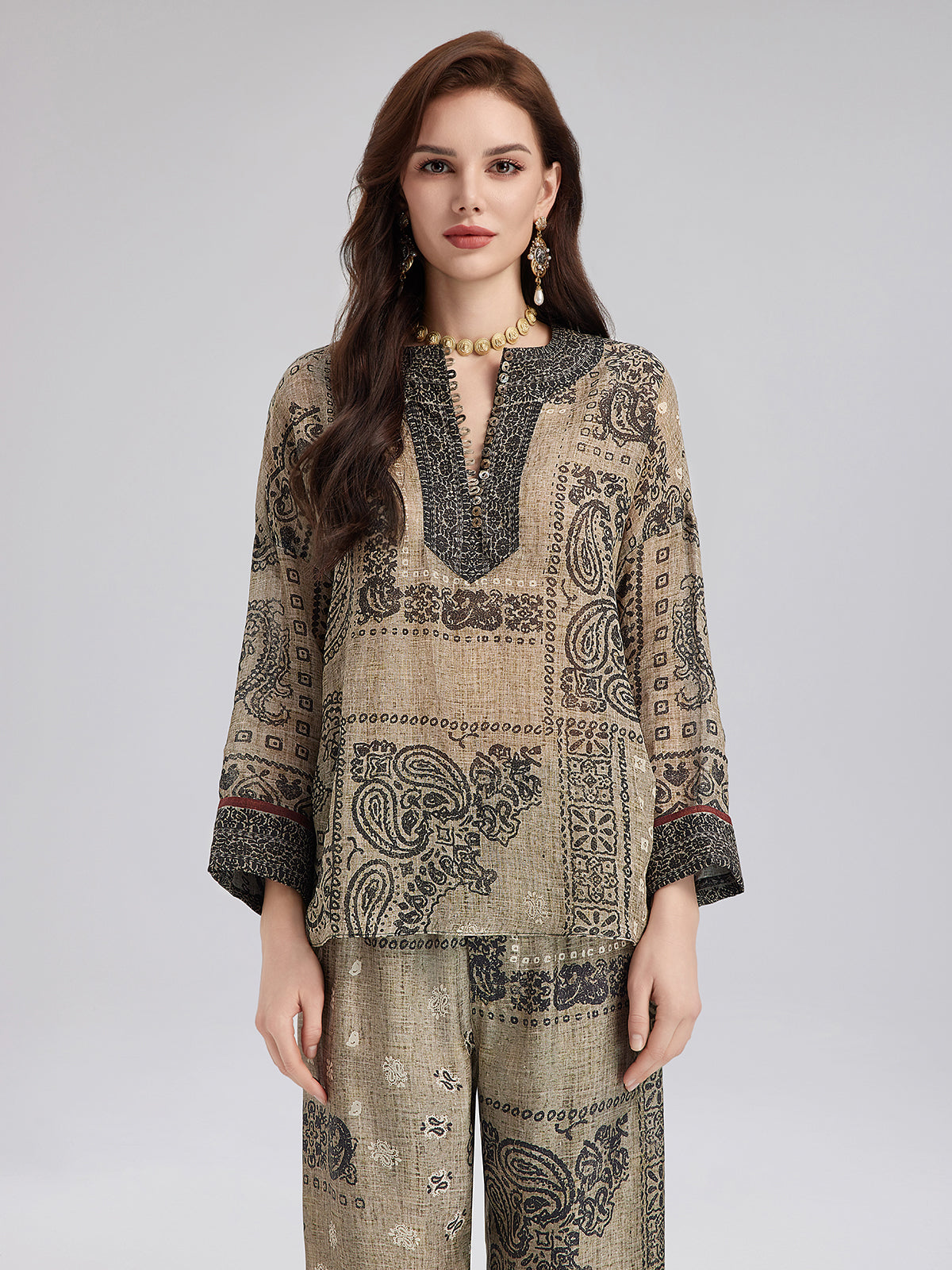 French Ramie Paisley Print Top