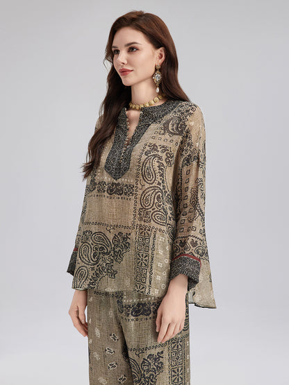 French Ramie Paisley Print Top