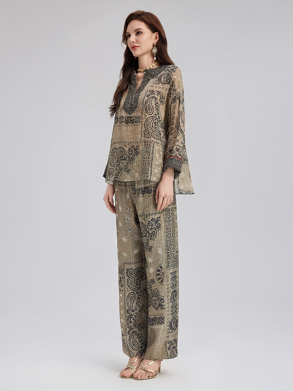 French Ramie Paisley Print Top