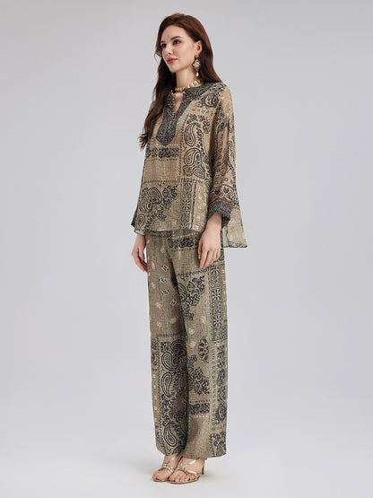 French Ramie Paisley Print Top
