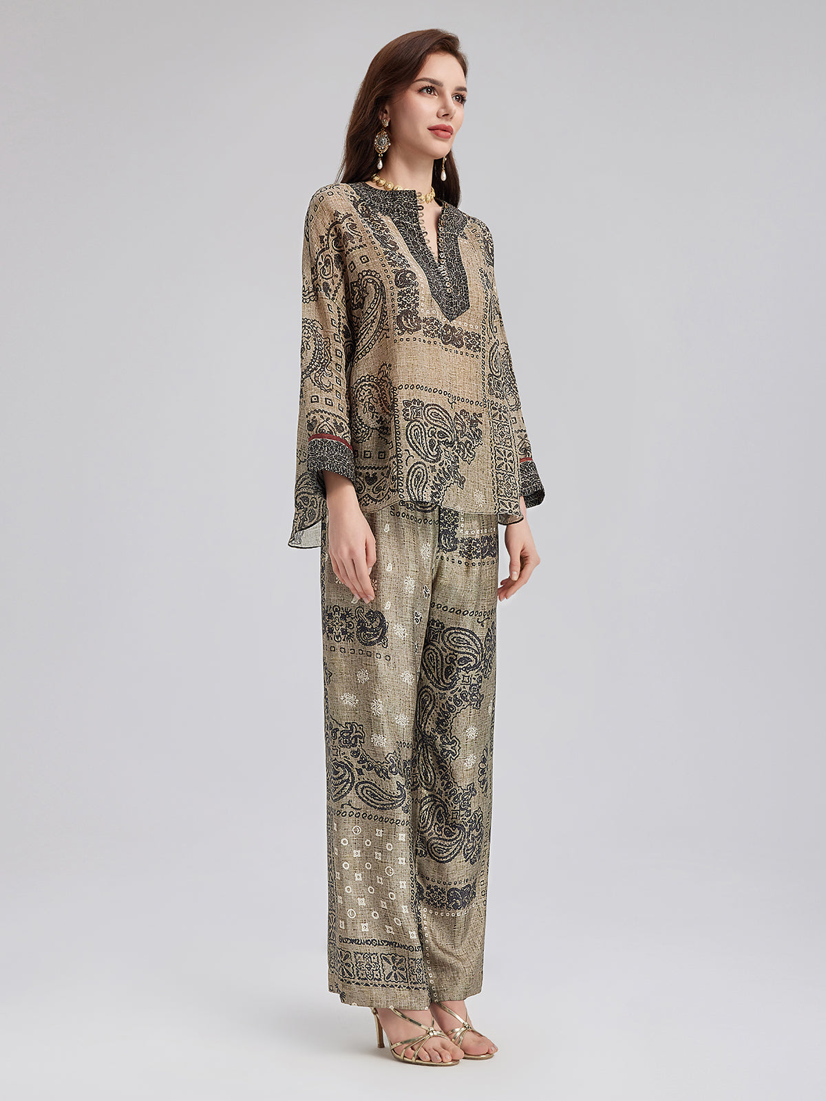Bohemian Silk Paisley Print Pants