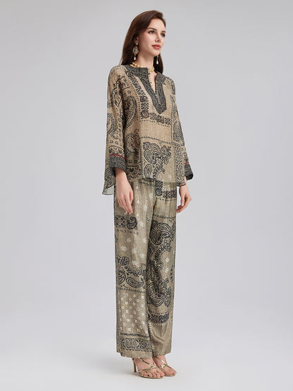 Bohemian Silk Paisley Print Pants