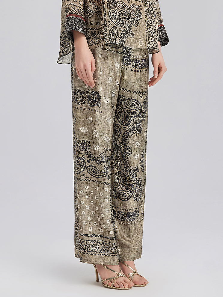 Bohemian Silk Paisley Print Pants