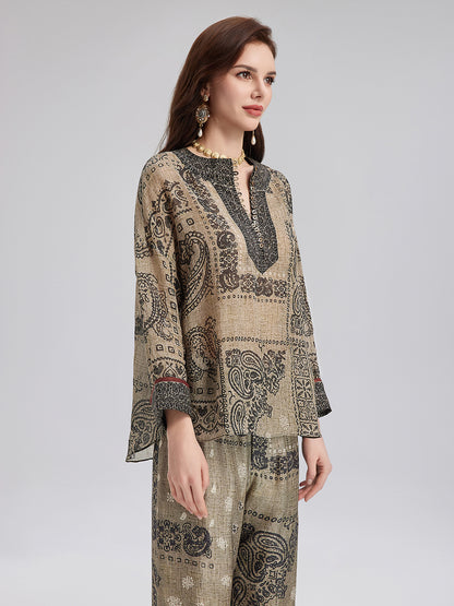 French Ramie Paisley Print Top