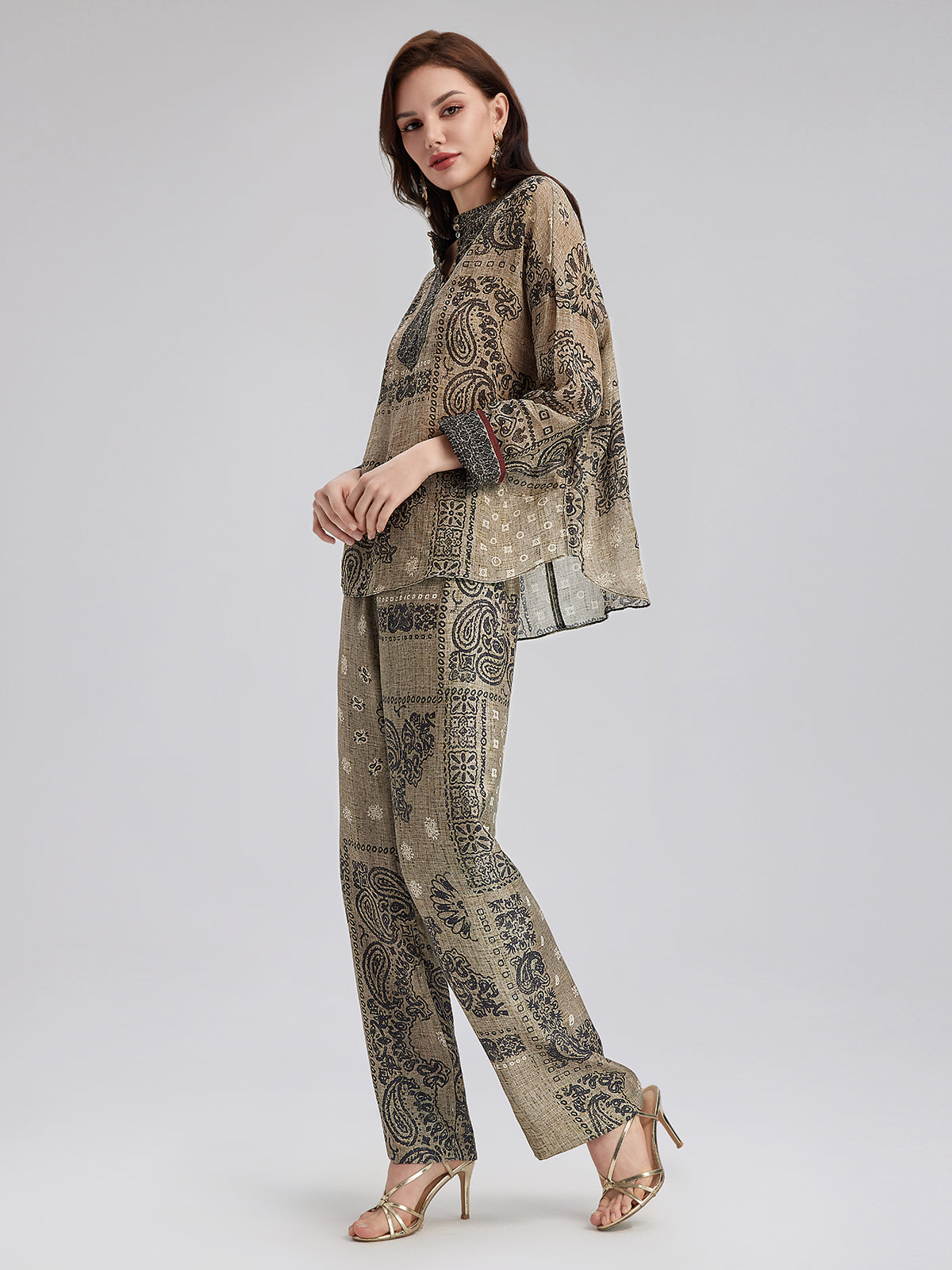 French Ramie Paisley Print Top