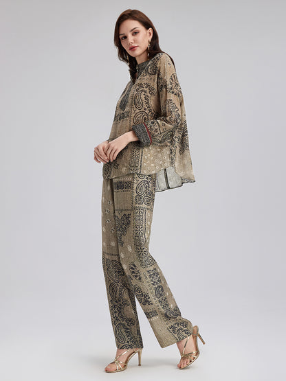 French Ramie Paisley Print Top