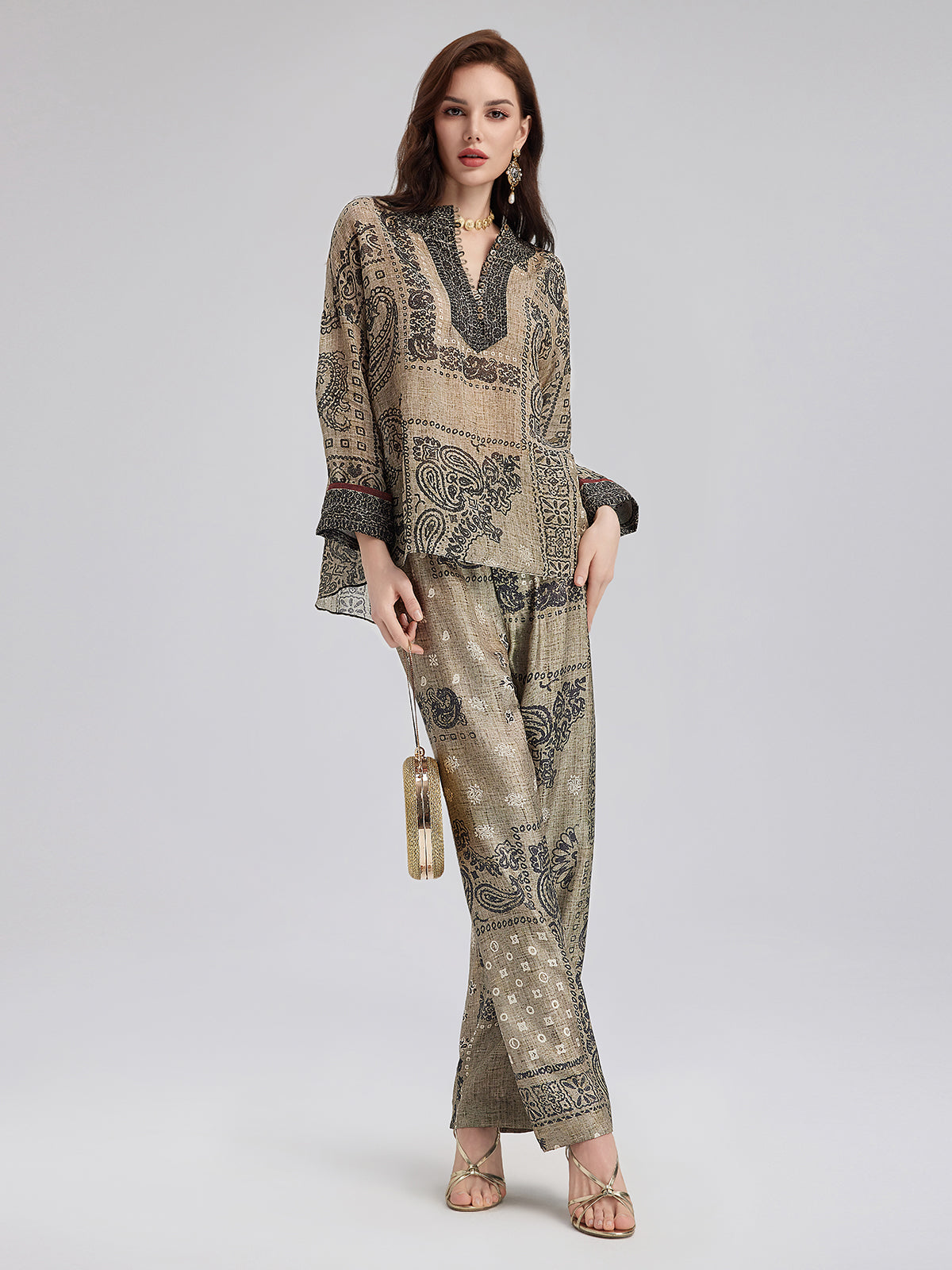 Bohemian Silk Paisley Print Pants