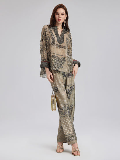 Bohemian Silk Paisley Print Pants