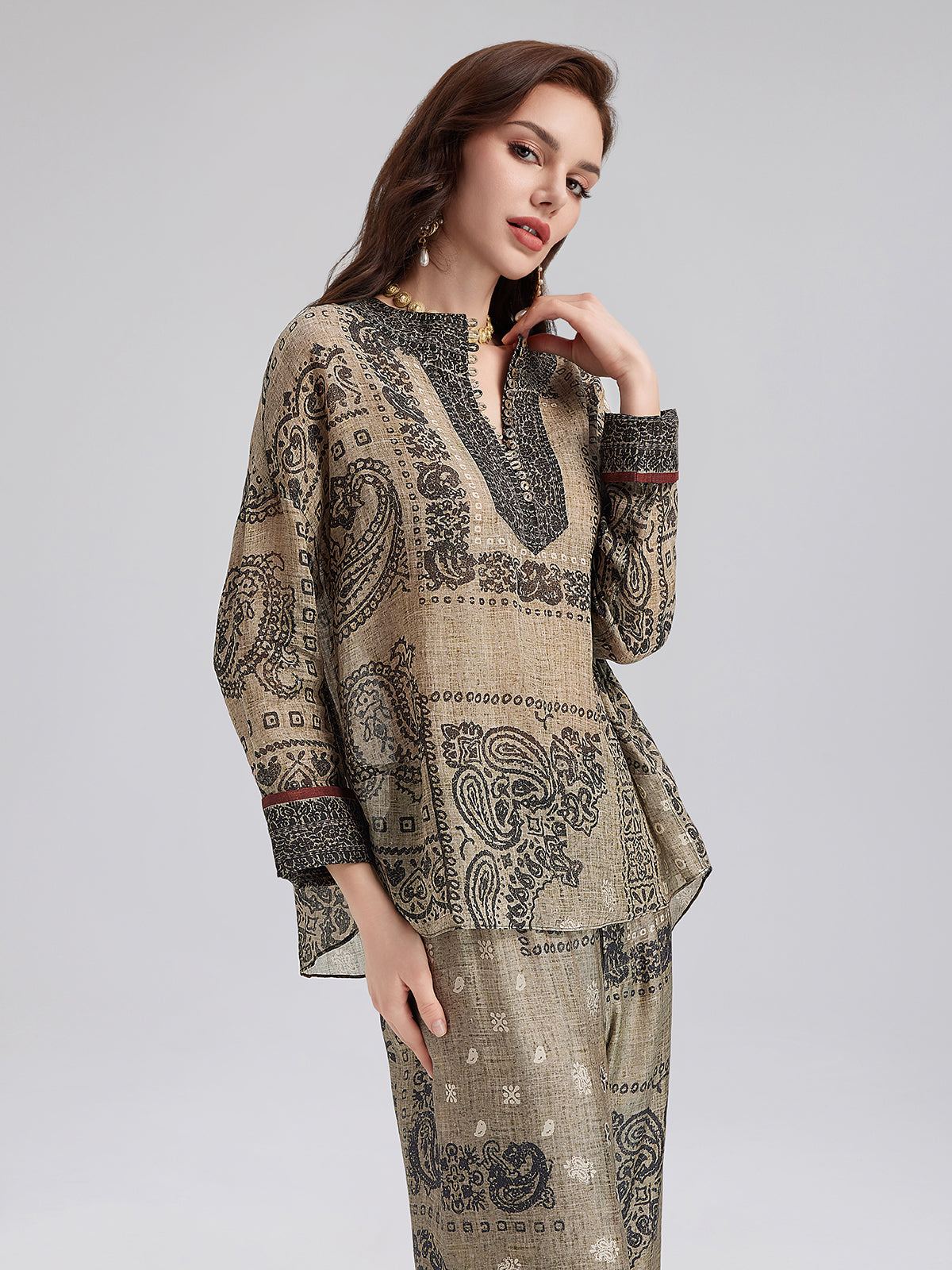 French Ramie Paisley Print Top