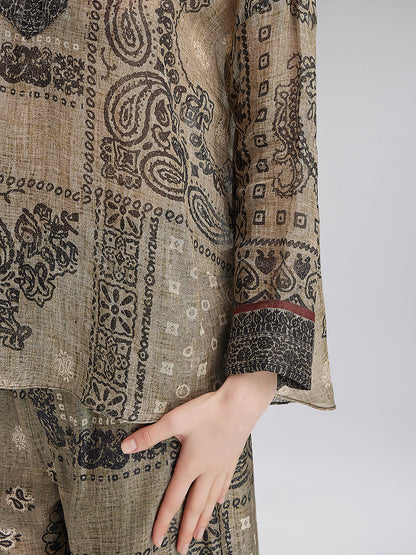 French Ramie Paisley Print Top