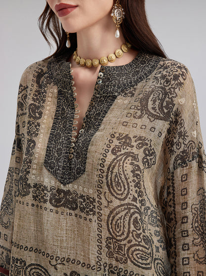 French Ramie Paisley Print Top