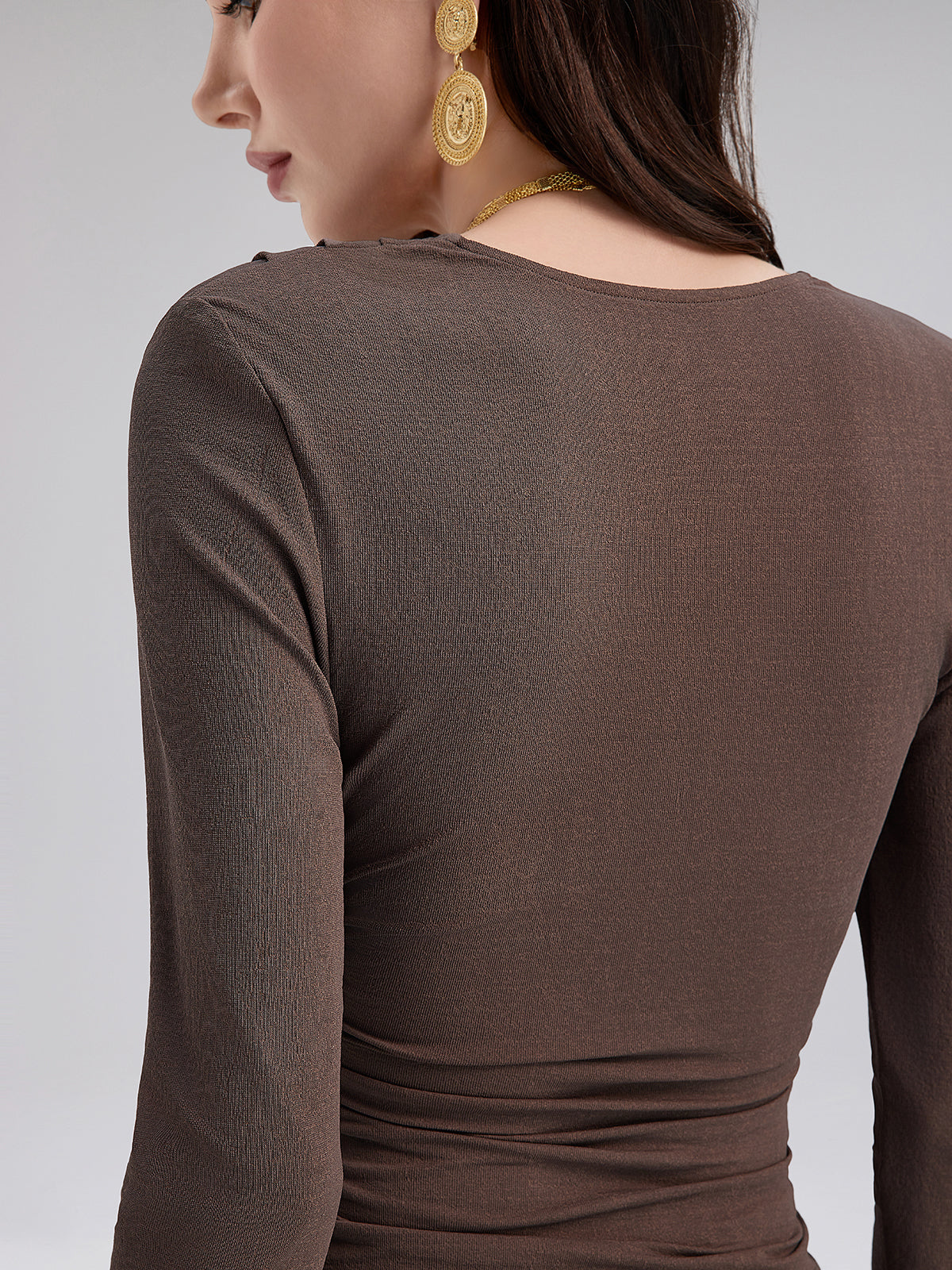 Ruched Wrap V-Neck Knit Top