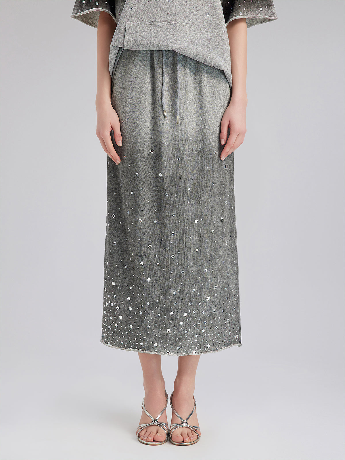 Gradient Coated Rhinestone Knit Skirt