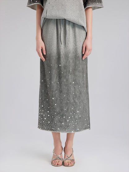 Gradient Coated Rhinestone Knit Skirt