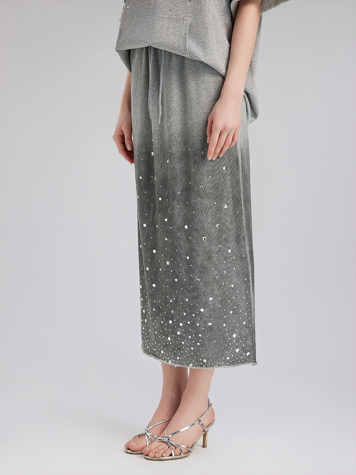 Gradient Coated Rhinestone Knit Skirt