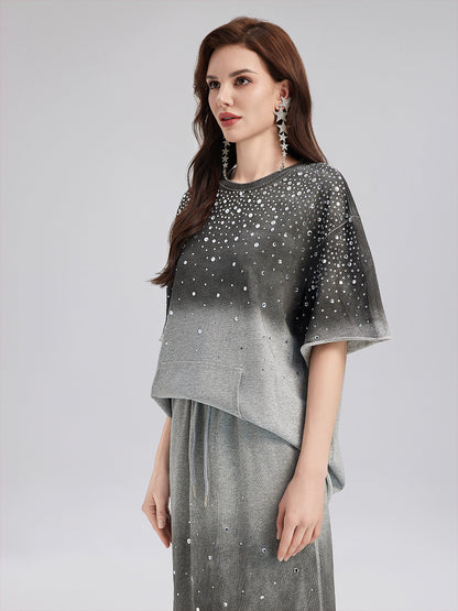 Gradient-Coated Rhinestone Knit Tee
