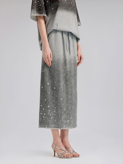 Gradient Coated Rhinestone Knit Skirt