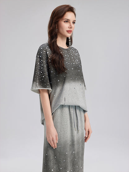 Gradient-Coated Rhinestone Knit Tee