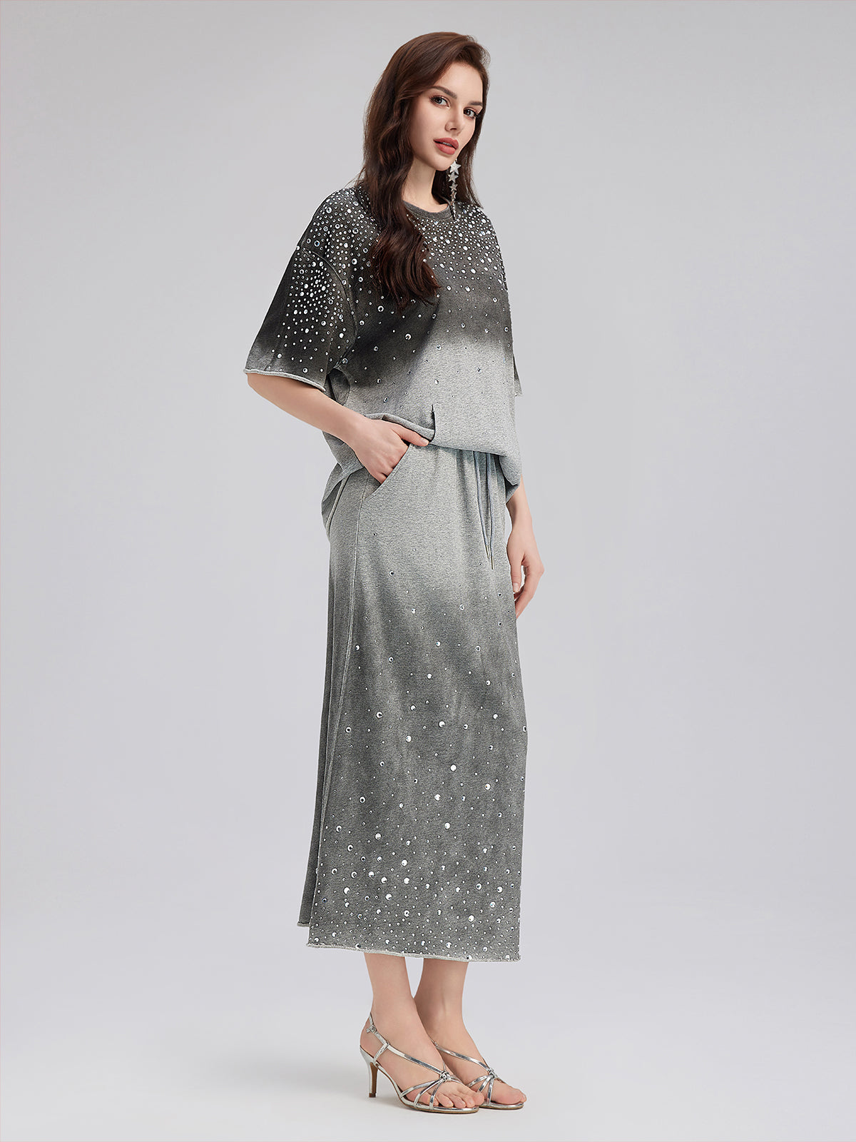 Gradient Coated Rhinestone Knit Skirt