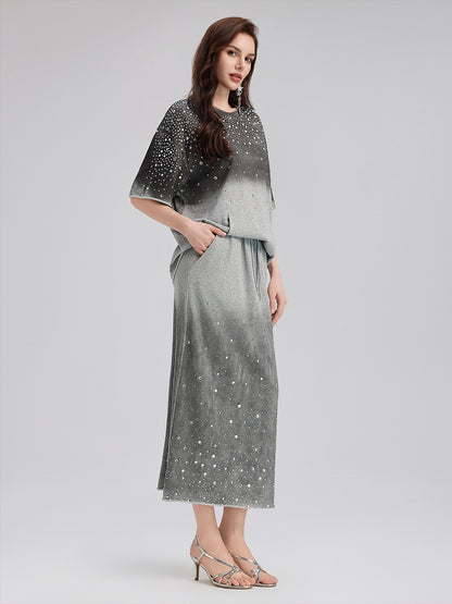 Gradient Coated Rhinestone Knit Skirt