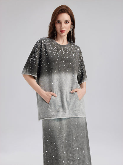 Gradient-Coated Rhinestone Knit Tee