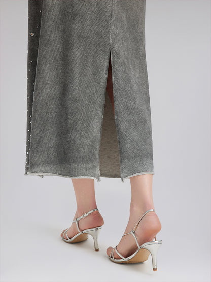 Gradient Coated Rhinestone Knit Skirt