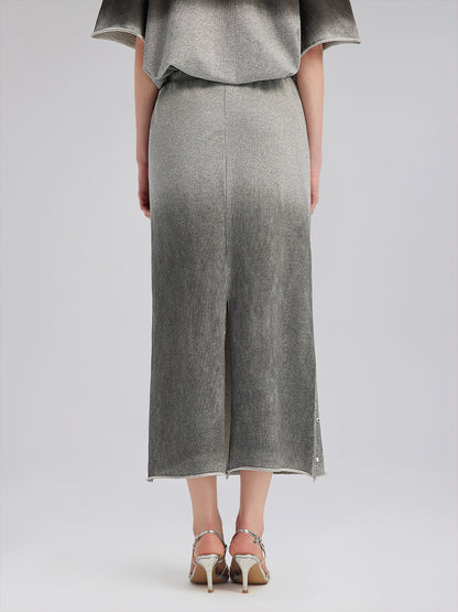 Gradient Coated Rhinestone Knit Skirt
