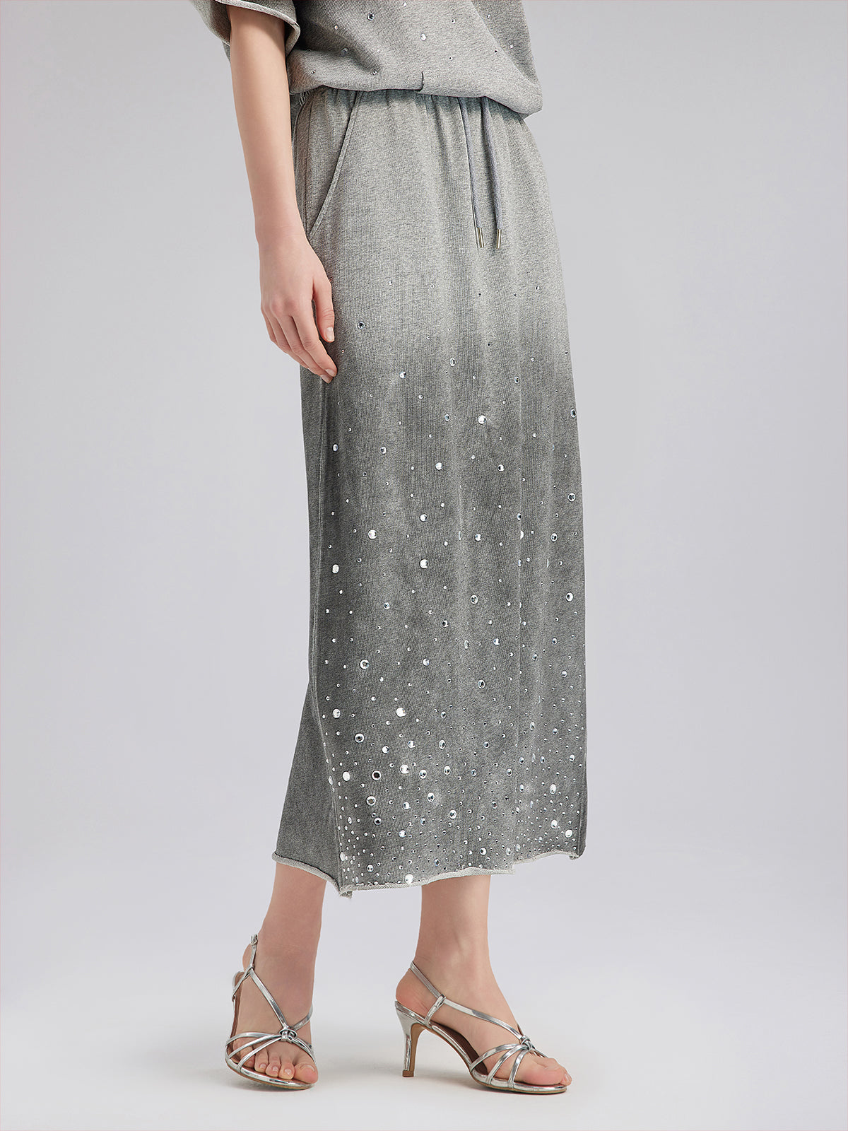 Gradient Coated Rhinestone Knit Skirt