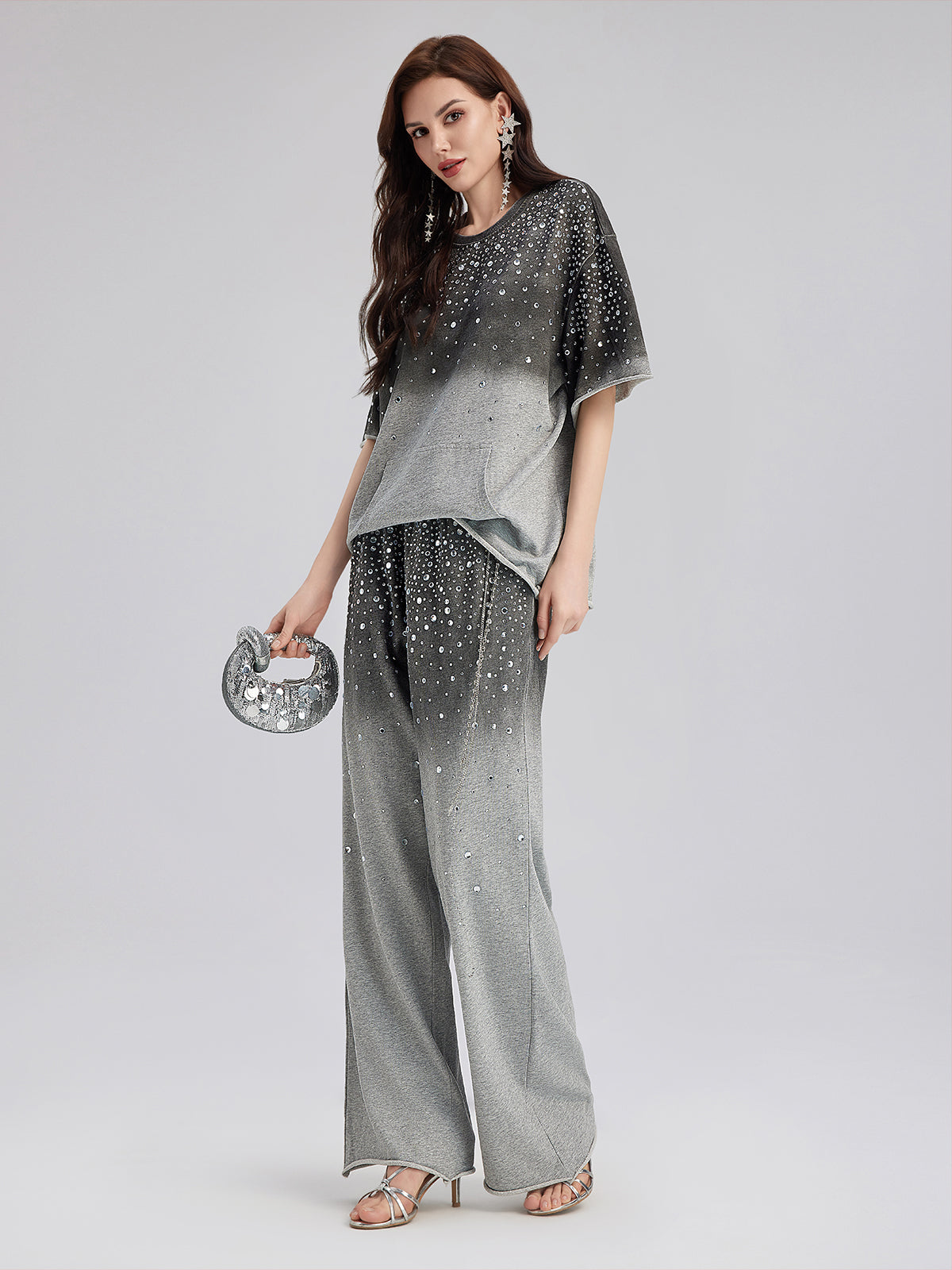 Gradient Coated Rhinestone Knit Skirt