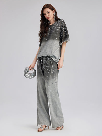 Gradient Coated Rhinestone Knit Skirt