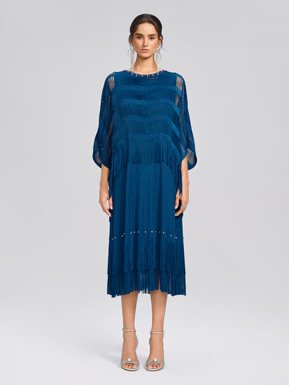 Hand-Beaded Openwork Burnout Cape Dress Set