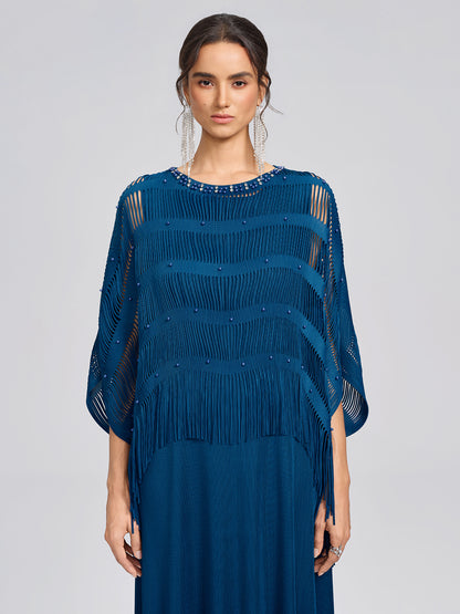 Hand-Beaded Openwork Burnout Cape Dress Set