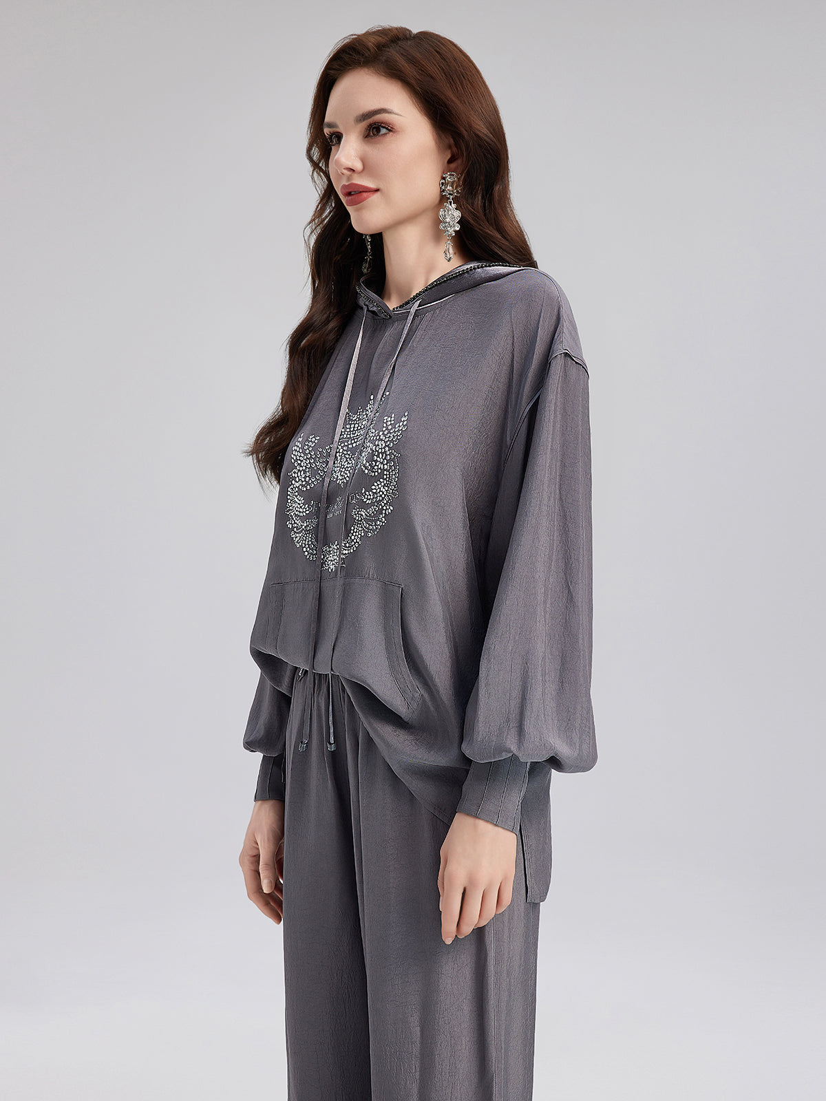 Handcrafted Rhinestone Hoodie Sweatshirt