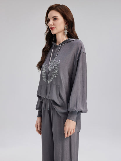 Handcrafted Rhinestone Hoodie Sweatshirt