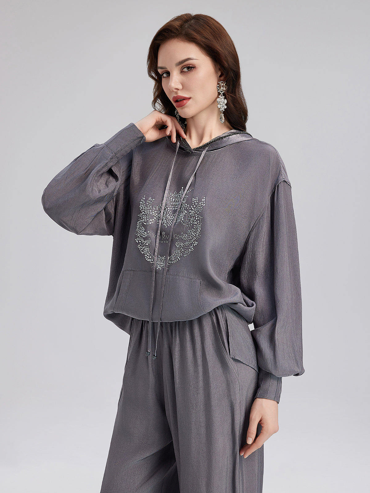 Handcrafted Rhinestone Hoodie Sweatshirt