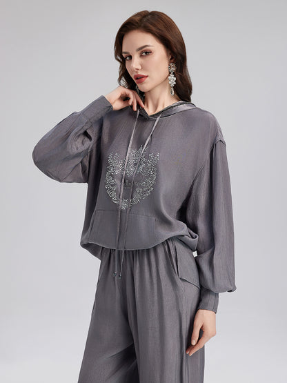 Handcrafted Rhinestone Hoodie Sweatshirt