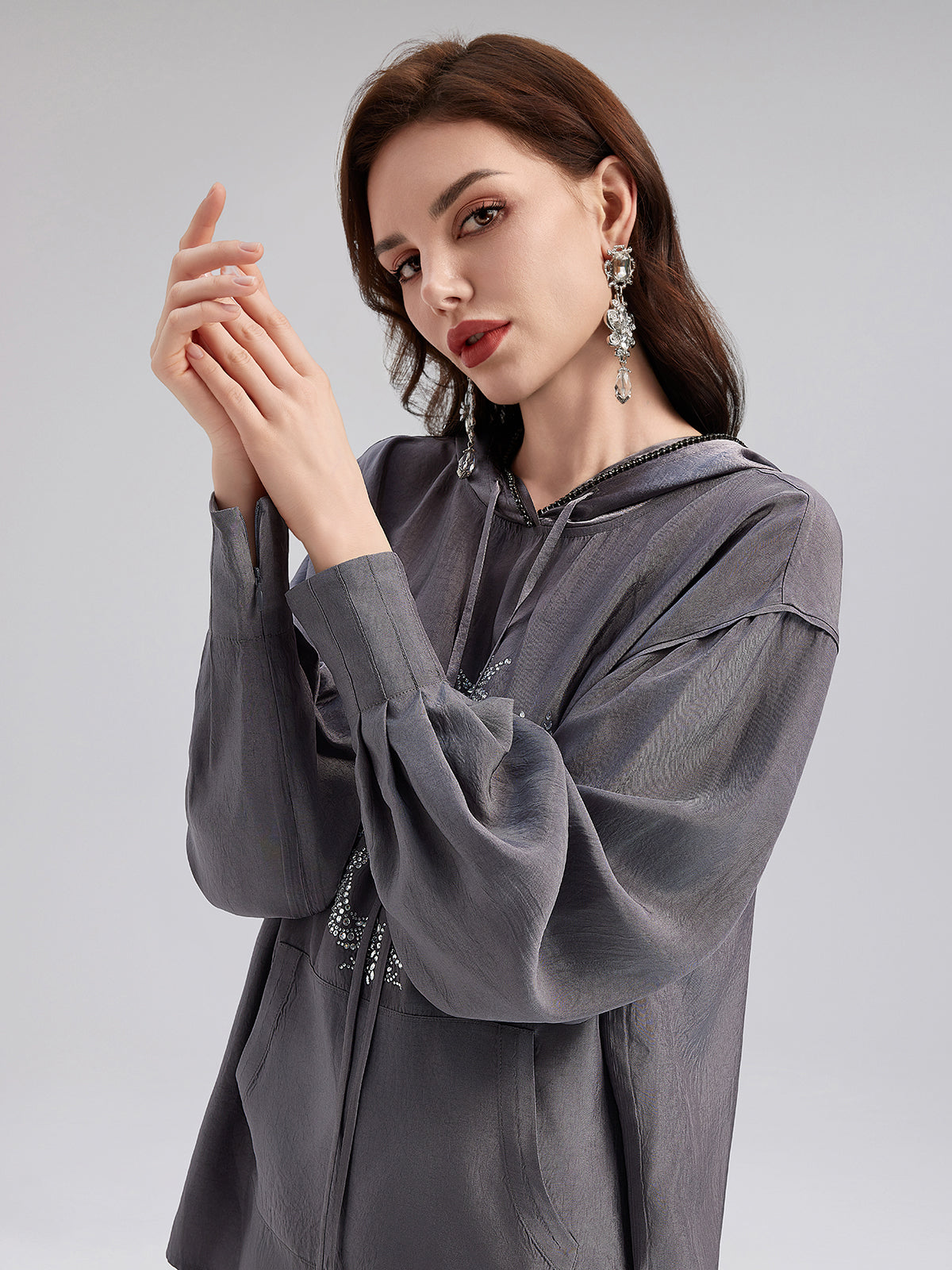 Handcrafted Rhinestone Hoodie Sweatshirt