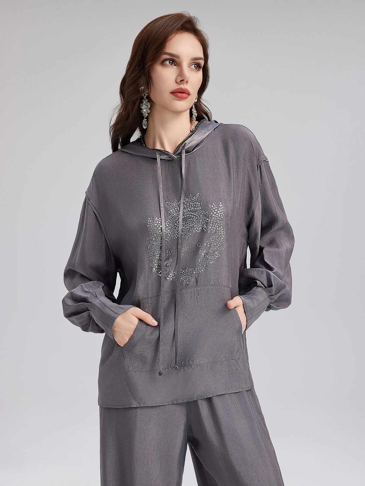 Handcrafted Rhinestone Hoodie Sweatshirt